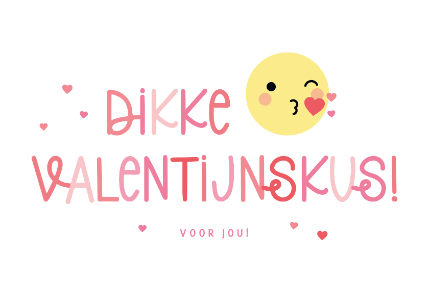Valentijnskaarten - Valentijnskaart dikke valentijnskus emoji en hartjes