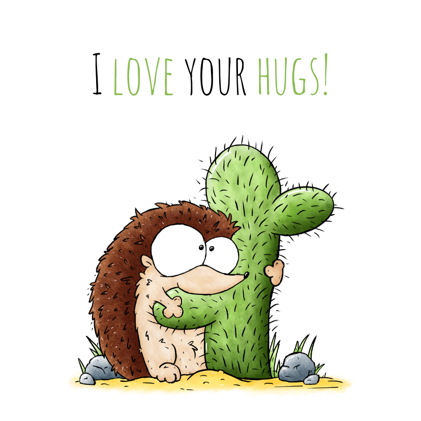 Valentijnskaarten - Valentijnskaart egel die een cactus knuffelt