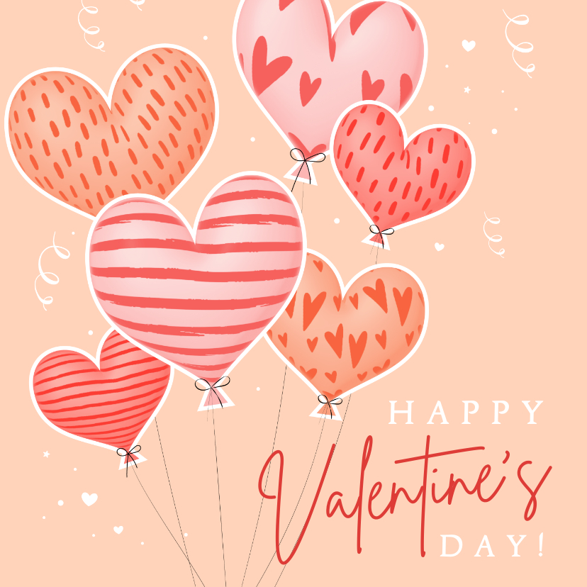 Valentijnskaart eigentijdse illustratie 3d hartjes ballonnen - Valentijnskaarten Valentijnskaarten - Valentijnskaart eigentijdse illustratie 3d hartjes ballonnen