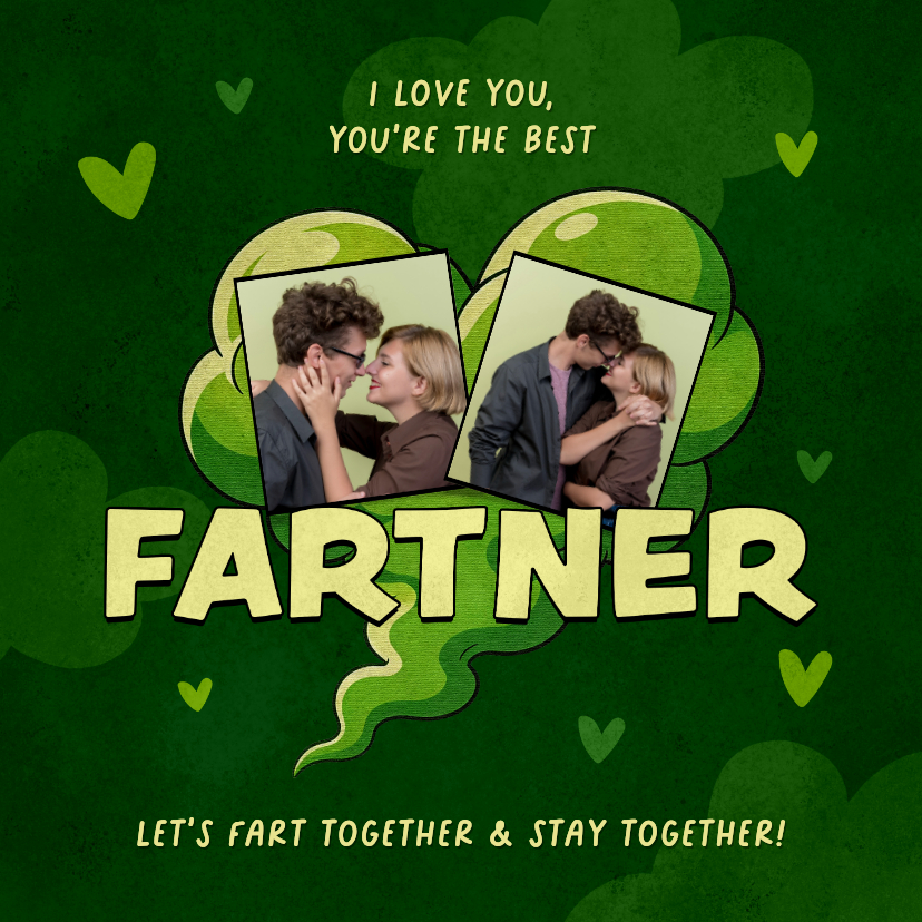 Valentijnskaarten - Valentijnskaart fart humor foute valentijn fotokaart groen