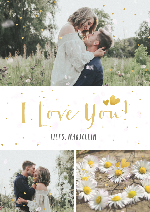 Valentijnskaarten - Valentijnskaart fotocollage met 3 foto's en confetti