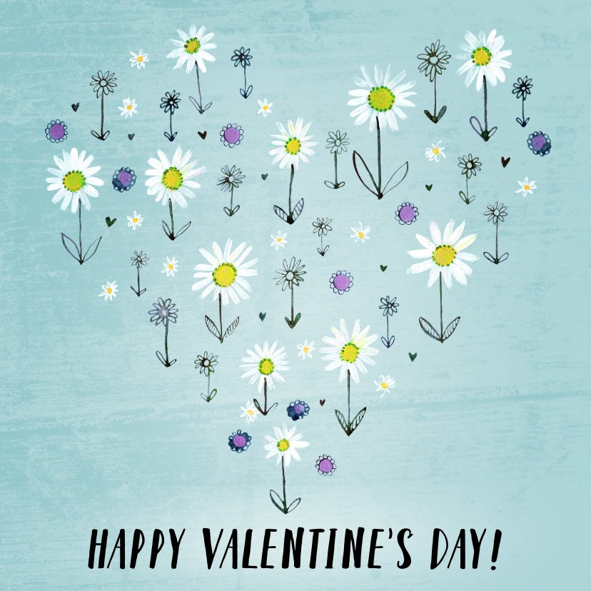 Valentijnskaarten - Valentijnskaart geschilderde bloemen