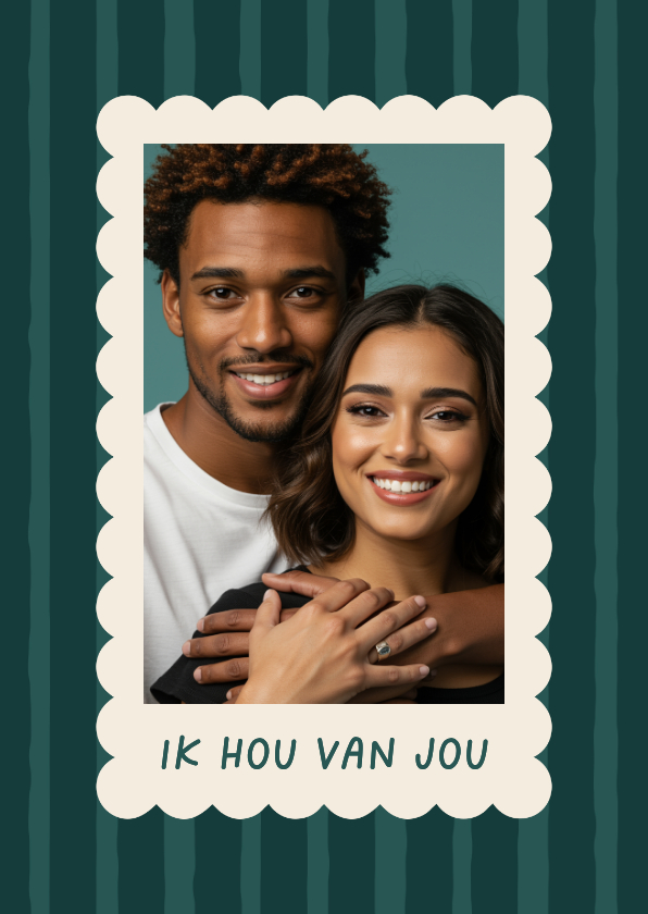 Valentijnskaarten - Valentijnskaart gestreept met foto ik hou van jou teal