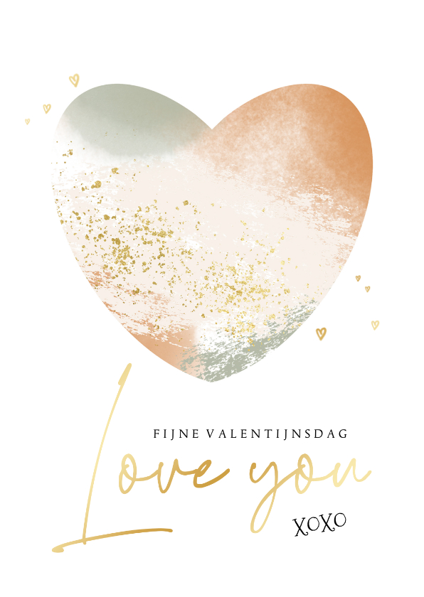 Valentijnskaarten - Valentijnskaart groot hart goudlook hartjes & Love You