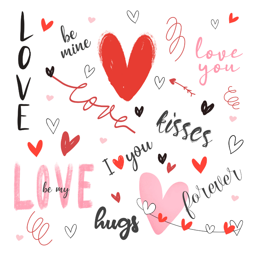 Valentijnskaarten - Valentijnskaart - hartjes met teksten