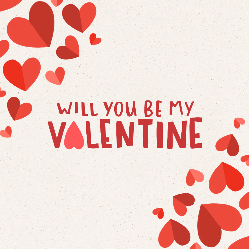 Valentijnskaarten - Valentijnskaart hartjes 'will you be my Valentine'