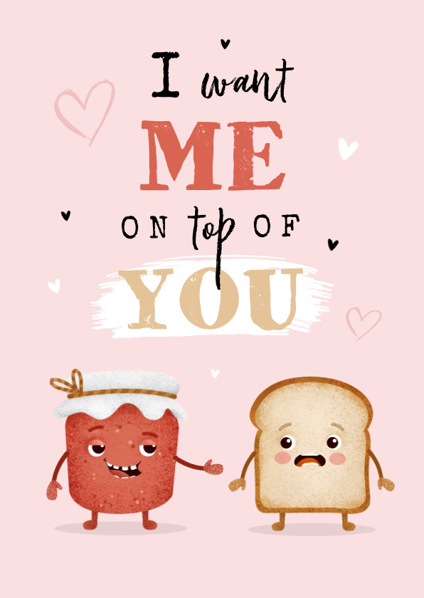 Valentijnskaarten - Valentijnskaart humor jam boterham match hartjes grappig