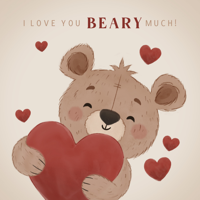 Valentijnskaarten - Valentijnskaart I love you beary much met beertje en hartjes