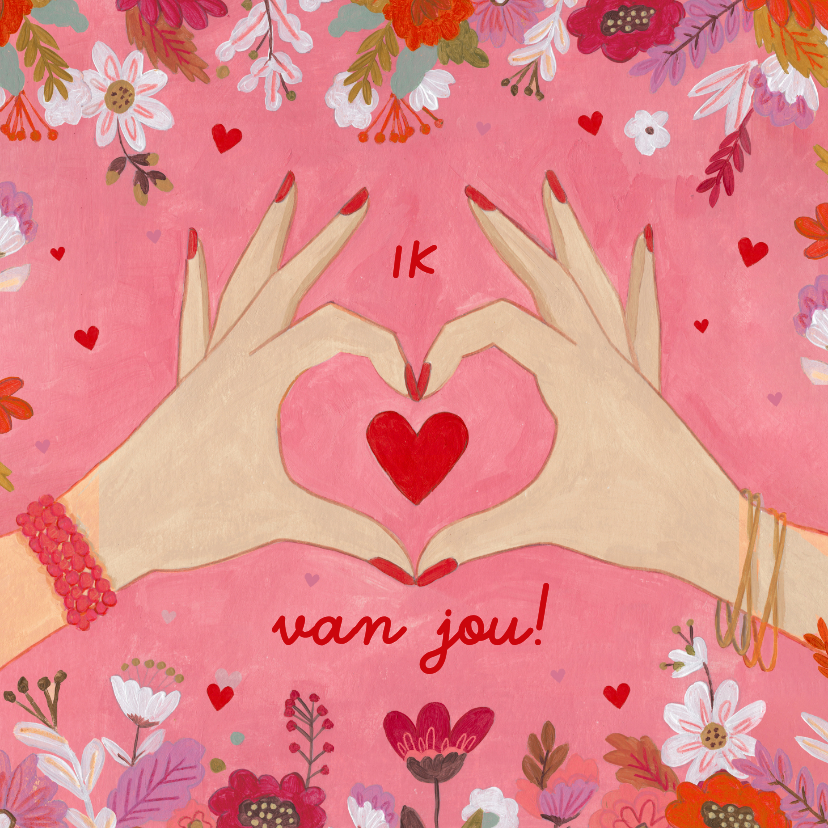 Valentijnskaarten - Valentijnskaart 'ik hou van jou' handen hartjesvorm