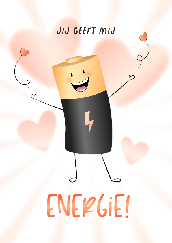 Valentijnskaarten - Valentijnskaart jij geeft mij energie illustratie batterij