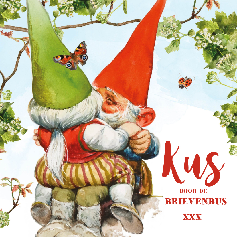 Valentijnskaart kabouter kus door de brievenbus - Valentijnskaarten Valentijnskaarten - Valentijnskaart kabouter kus door de brievenbus