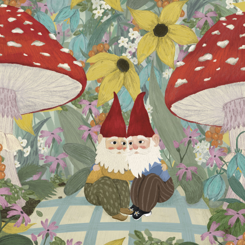 Valentijnskaart kabouters met twee kaboutermannetjes - Valentijnskaarten Valentijnskaarten - Valentijnskaart kabouters met twee kaboutermannetjes