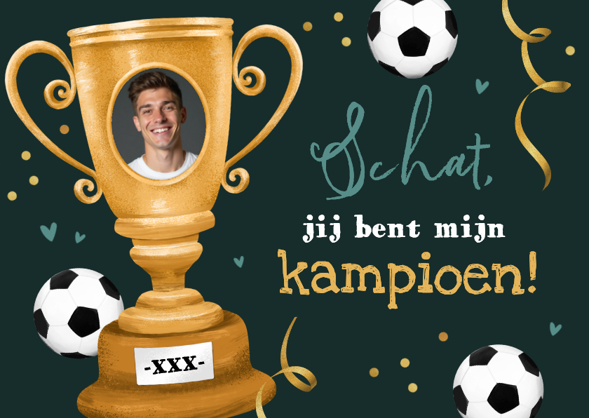Valentijnskaarten - Valentijnskaart kampioen voetbal man foto schat