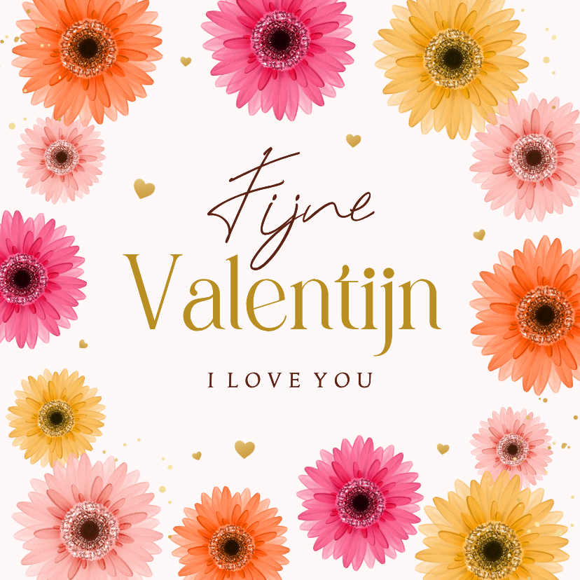 Valentijnskaarten - Valentijnskaart kleurrijke gerbera bloemen hartjes liefde