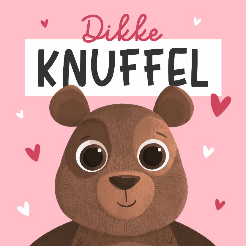 Valentijnskaarten - Valentijnskaart knuffelbeer dikke knuffel hartjes roze