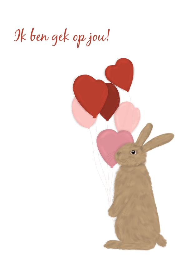 Valentijnskaarten - Valentijnskaart konijn met hartjes ballonnen