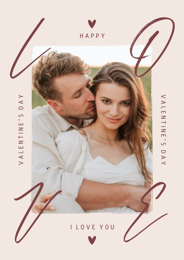 Valentijnskaart LOVE Love foto hartjes roze - Valentijnskaarten Valentijnskaarten - Valentijnskaart LOVE Love foto hartjes roze