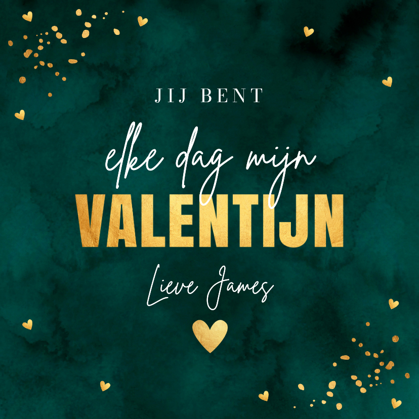 Valentijnskaart man groen goudlook hartjes - Valentijnskaarten Valentijnskaarten - Valentijnskaart man groen goudlook hartjes