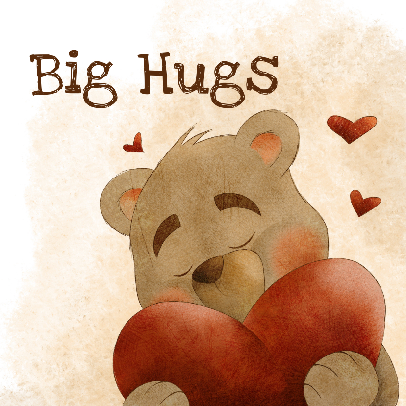 Valentijnskaarten - Valentijnskaart met beer 'big hugs' en hart