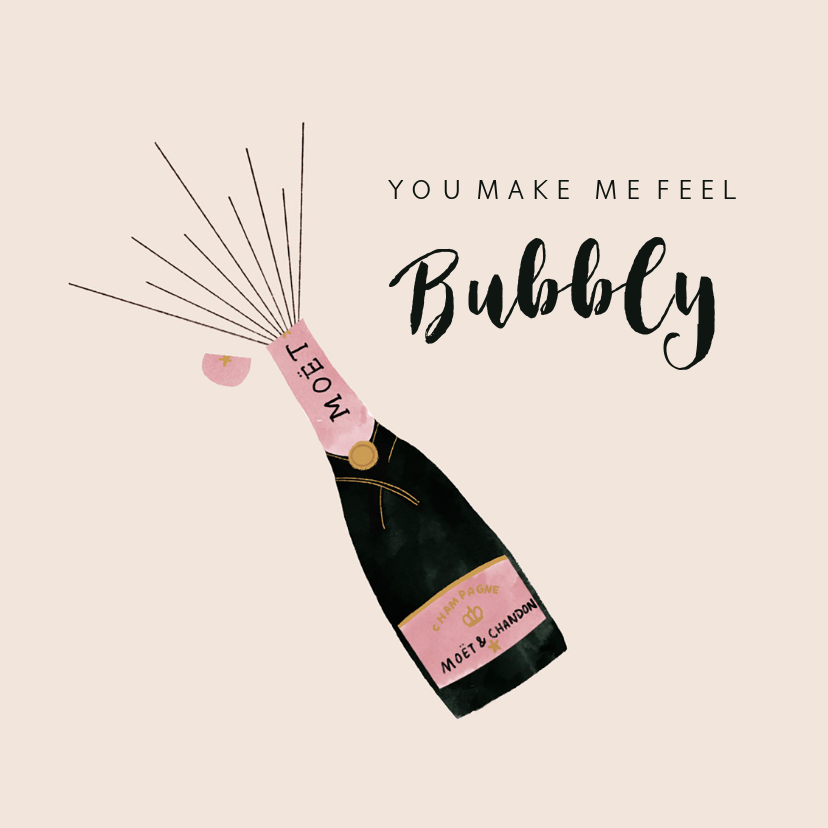 Valentijnskaarten - Valentijnskaart met champagne illustratie en leuke quote