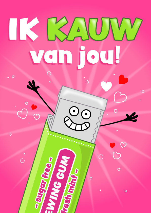 Valentijnskaarten - Valentijnskaart met pakje kauwgom