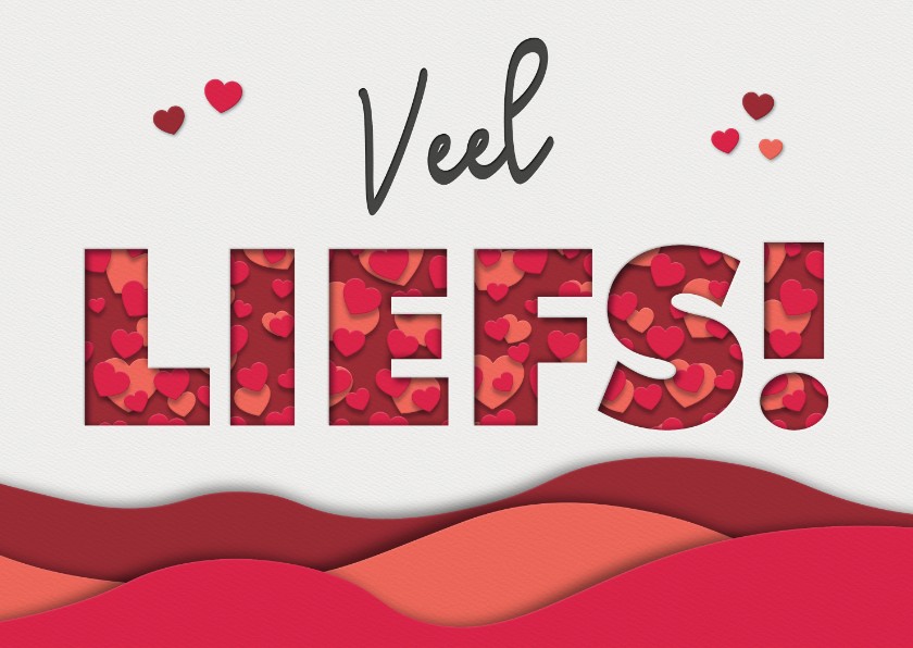 Valentijnskaart met paper cutout LIEFS met rode hartjes - Valentijnskaarten Valentijnskaarten - Valentijnskaart met paper cutout LIEFS met rode hartjes