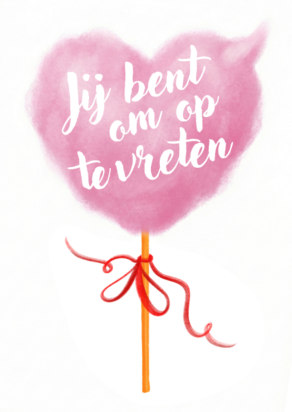 Valentijnskaarten - Valentijnskaart met roze suikerspin