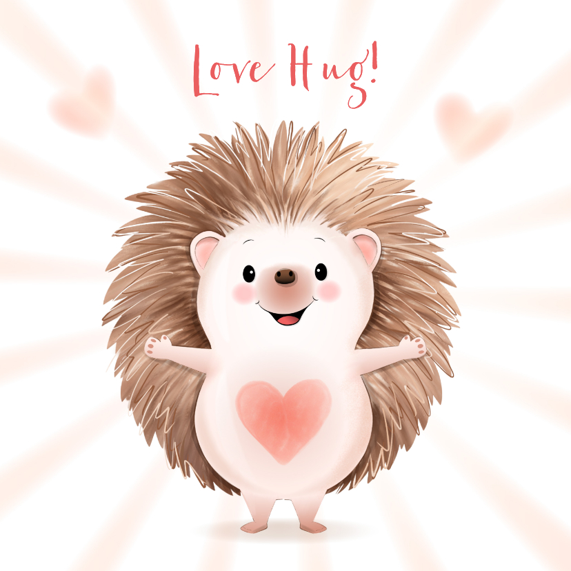 Valentijnskaarten - Valentijnskaart met schattige egel die een knuffel geeft