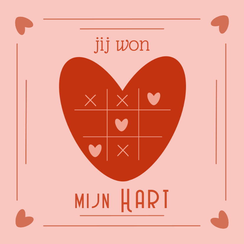 Valentijnskaarten - Valentijnskaart met spel en de tekst Jij won mijn hart