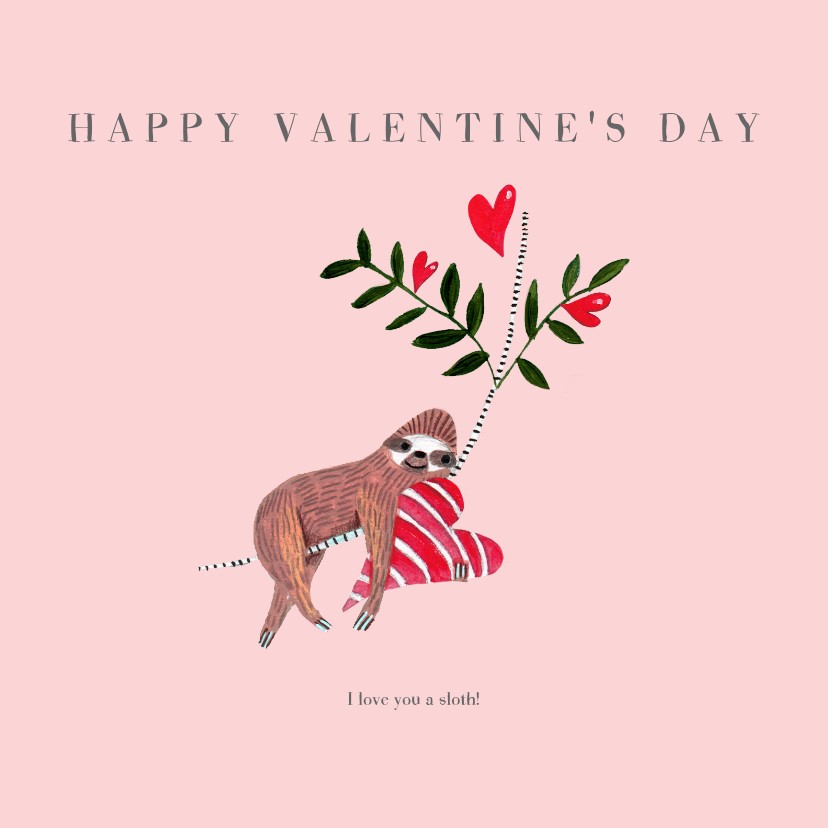 Valentijnskaarten - Valentijnskaart met trendy sloth en hartje