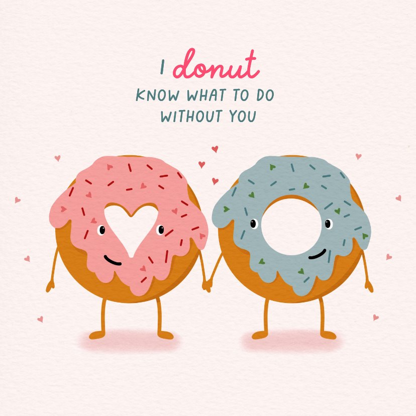 Valentijnskaarten - Valentijnskaart met twee donuts die verliefd zijn
