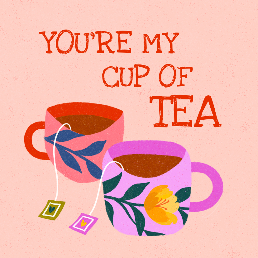 Valentijnskaarten - Valentijnskaart met twee kopjes thee