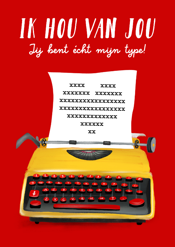 Valentijnskaart met vintage typemachine - Valentijnskaarten Valentijnskaarten - Valentijnskaart met vintage typemachine