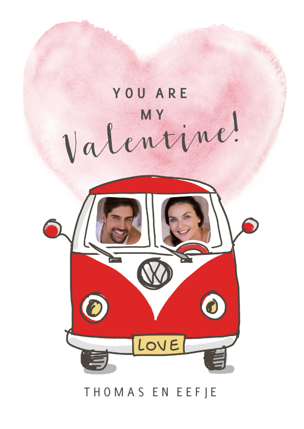 Valentijnskaarten - Valentijnskaart met vw busje met hart en foto's
