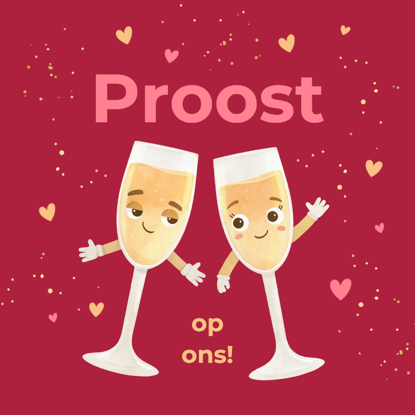 Valentijnskaarten - Valentijnskaart proost champagne cartoon grappig stel