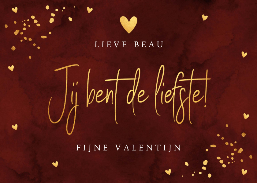 Valentijnskaarten - Valentijnskaart rood "jij bent de liefste" goudlook confetti