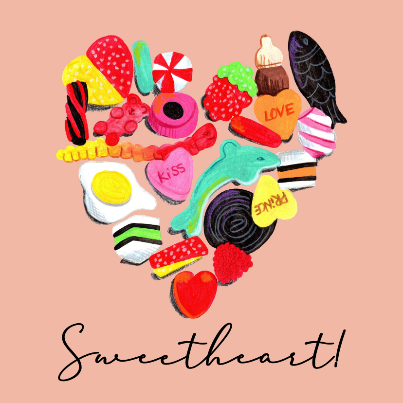Valentijnskaarten - Valentijnskaart snoep hart oftewel sweetheart