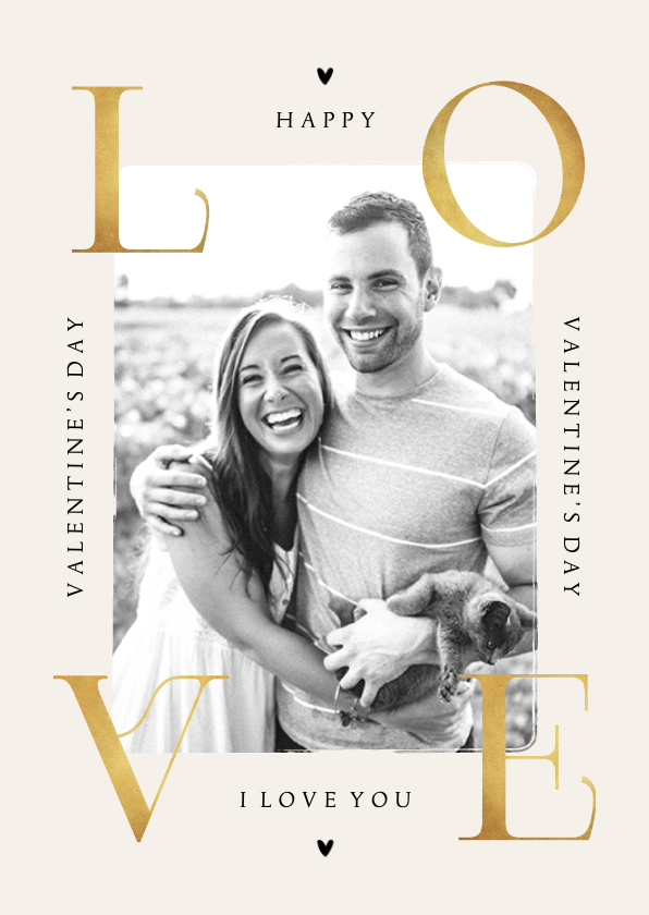 Valentijnskaart stijlvol Love goud foto hartjes - Valentijnskaarten Valentijnskaarten - Valentijnskaart stijlvol Love goud foto hartjes