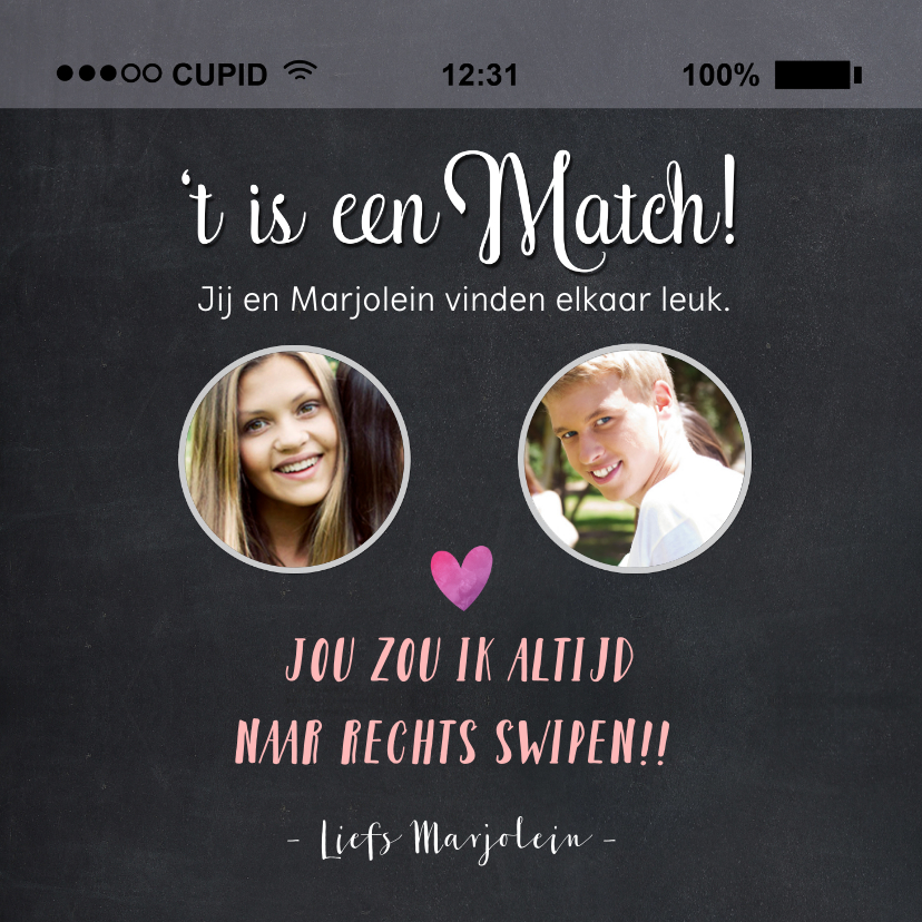 Valentijnskaarten - Valentijnskaart 't is een match!' met 2 foto's