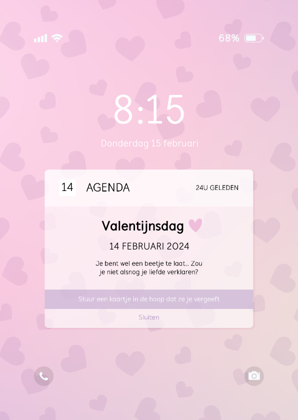 Valentijnskaarten - Valentijnskaart te laat telefoon notificatie