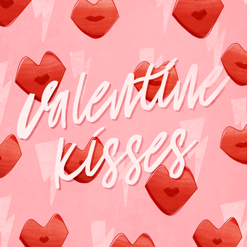 Valentijnskaart valentine kisses kusjes en bliksemschichten - Valentijnskaarten Valentijnskaarten - Valentijnskaart valentine kisses kusjes en bliksemschichten