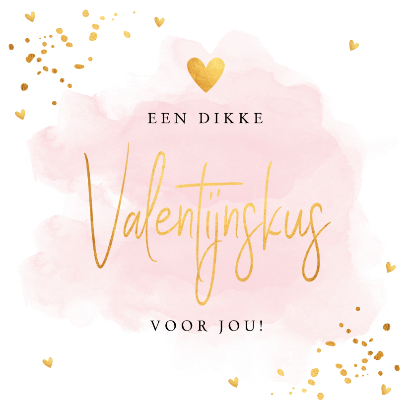 Valentijnskaarten - Valentijnskaart waterverf roze typografie goudlook confetti