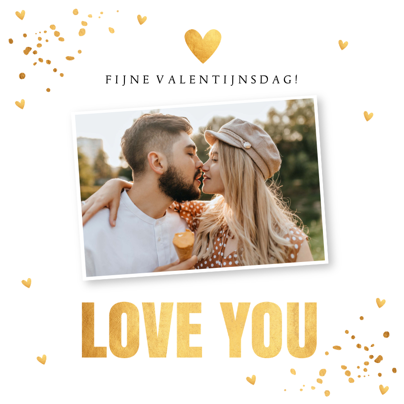 Valentijnskaarten - Valentijnskaart wit goudlook confetti foto