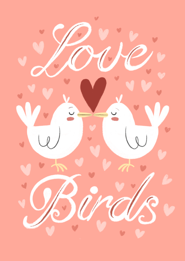 Valentijnskaart witte love birds - Valentijnskaarten Valentijnskaarten - Valentijnskaart witte love birds
