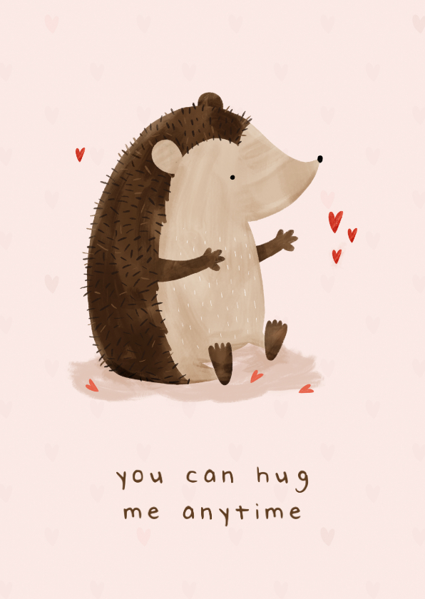 Valentijnskaarten - Valentijnskaart you can hug me anytime egeltje knuffel