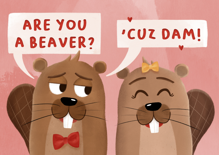 Valentijnskaarten - Valentijnskaartje are you a beaver 'cuz dam