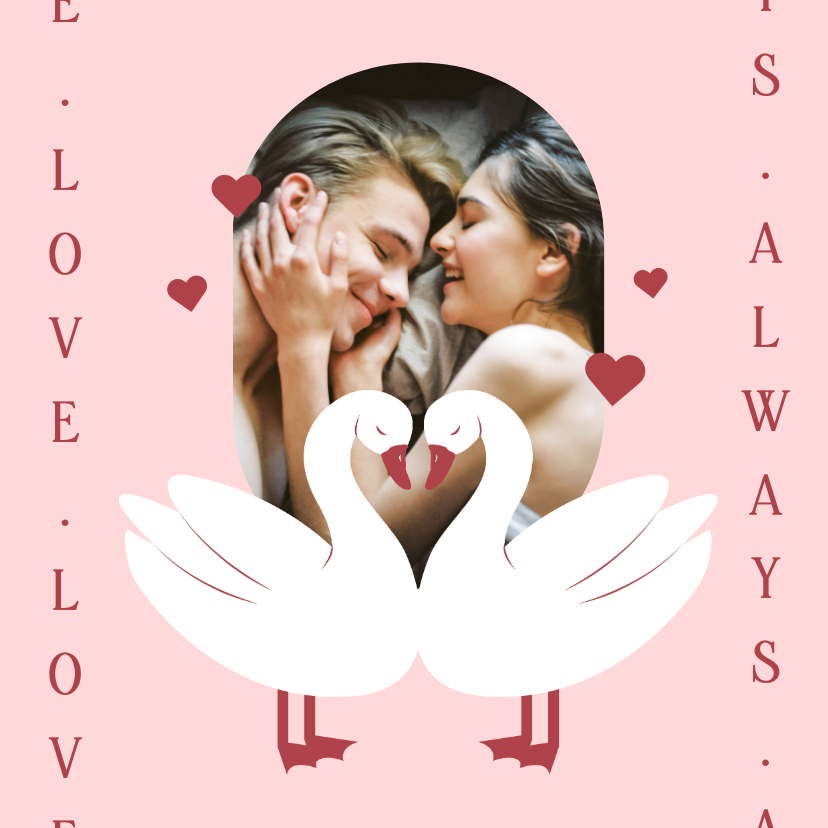 Valentijnskaarten - Valentijnskaartje met zwanen hartjes en eigen foto