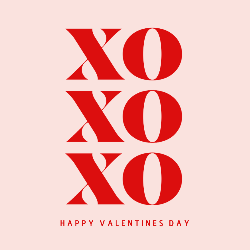 Valentijnskaarten - Valentijnskaartje xoxoxo in roze rood