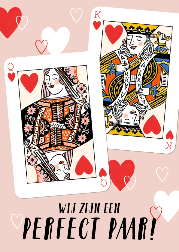 Vrolijke valentijnskaart met hartenkoning en hartenkoningin - Valentijnskaarten Valentijnskaarten - Vrolijke valentijnskaart met hartenkoning en hartenkoningin