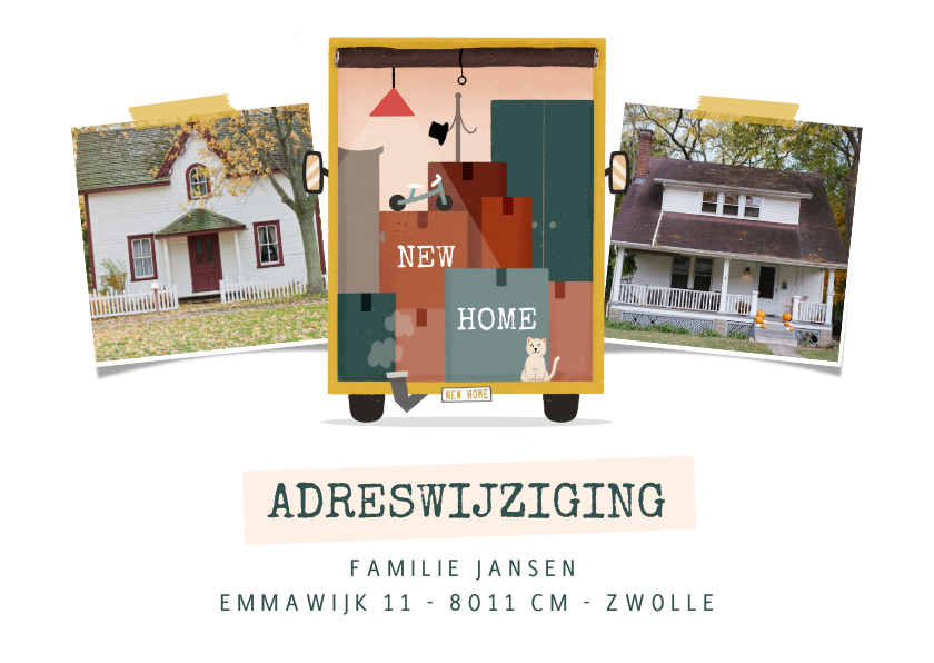 Adreswijziging met vrachtwagen en foto's - Verhuiskaarten Verhuiskaarten - Adreswijziging met vrachtwagen en foto's